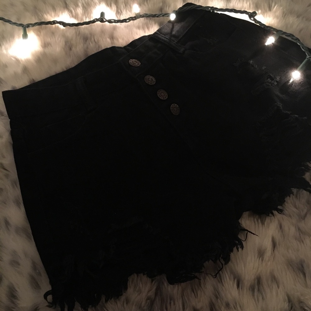 Black Ripped Jean Shorts
